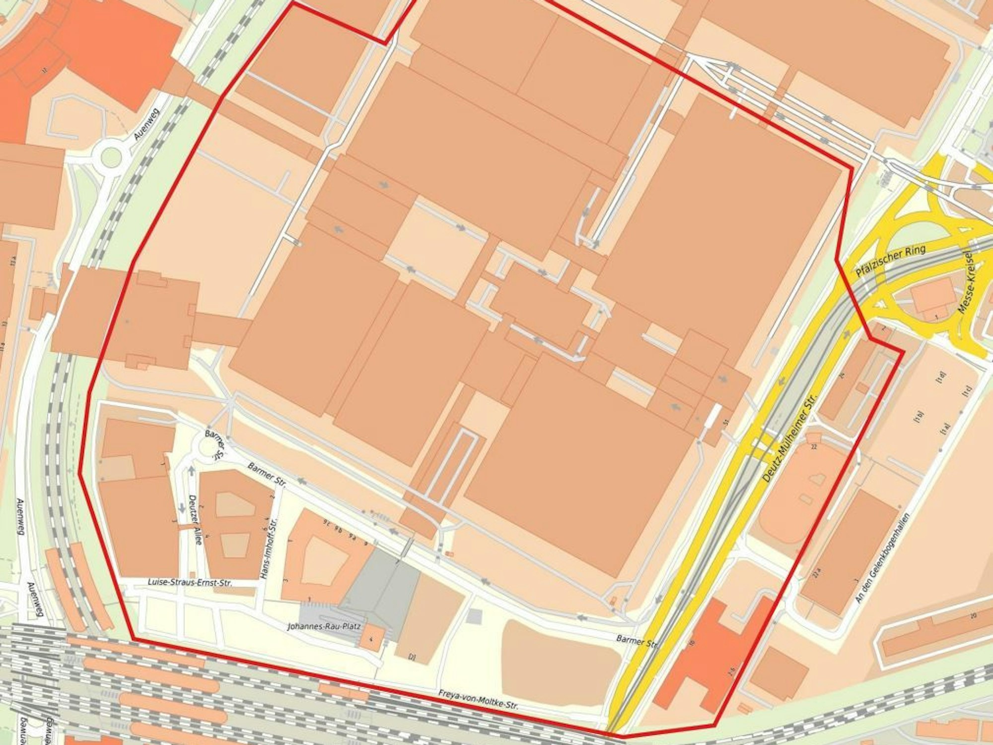 Die Karte zeigt den Evakuierungsradius nach dem Bombenfund in Köln-Deutz.
