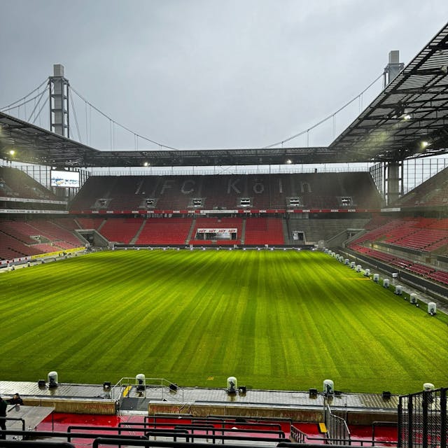 Blick auf den frischen Rasen im Rhein-Energie-Stadion