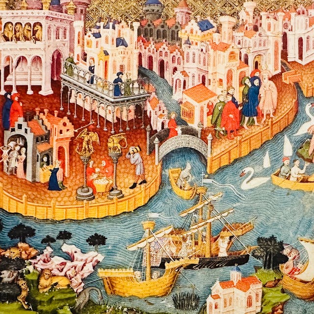 Ein unbekannter Künstler hat Jahrhunderte später gemalt, wie Marco Polo Venedig verlässt