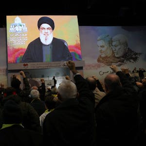 Hassan Nasrallah bei seiner Rede am Mittwoch. Der Hisbollah-Führer droht Israel mit einem Krieg „ohne Regeln“.