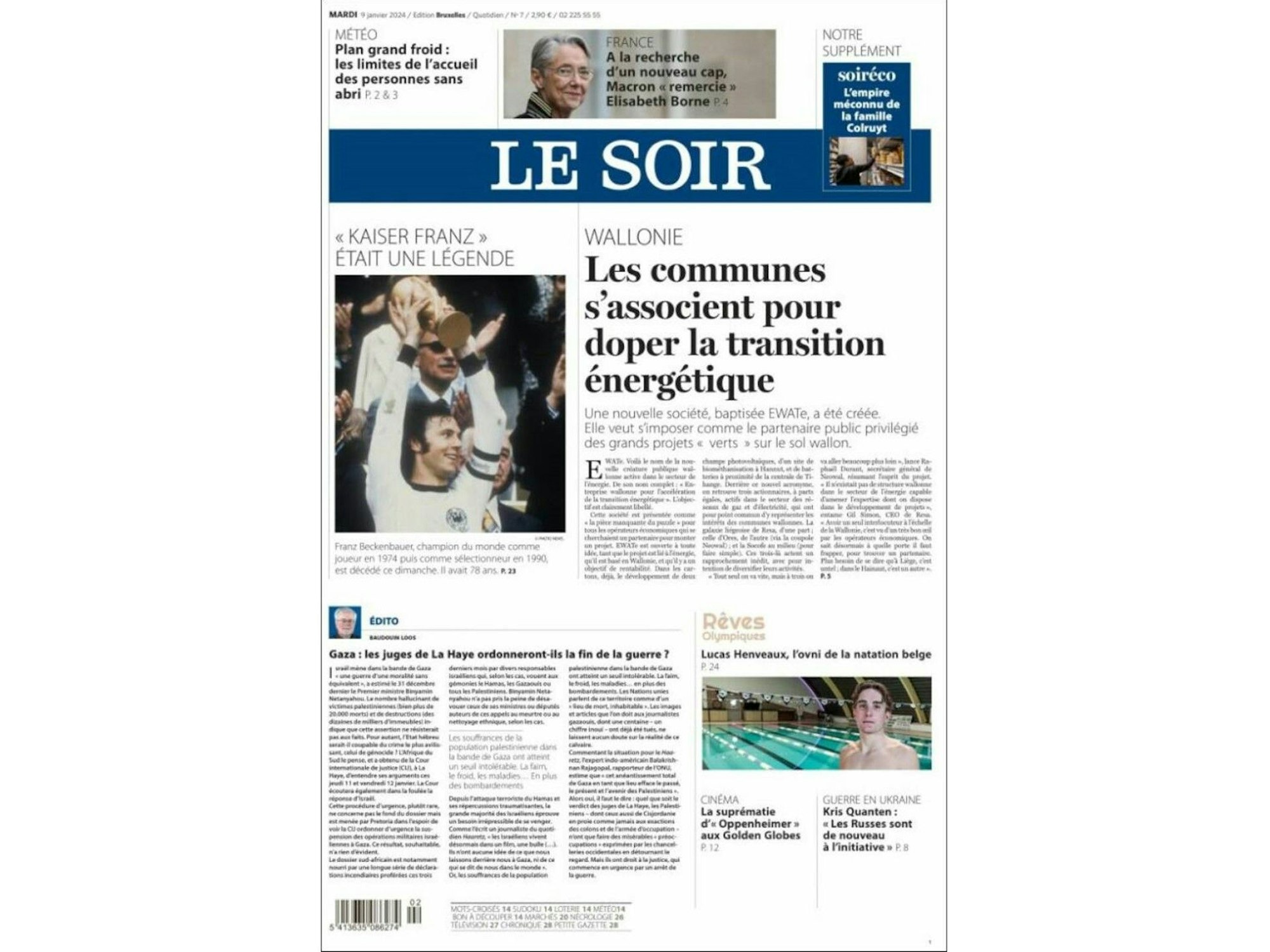 Cover der belgischen Zeitung Le Soir.