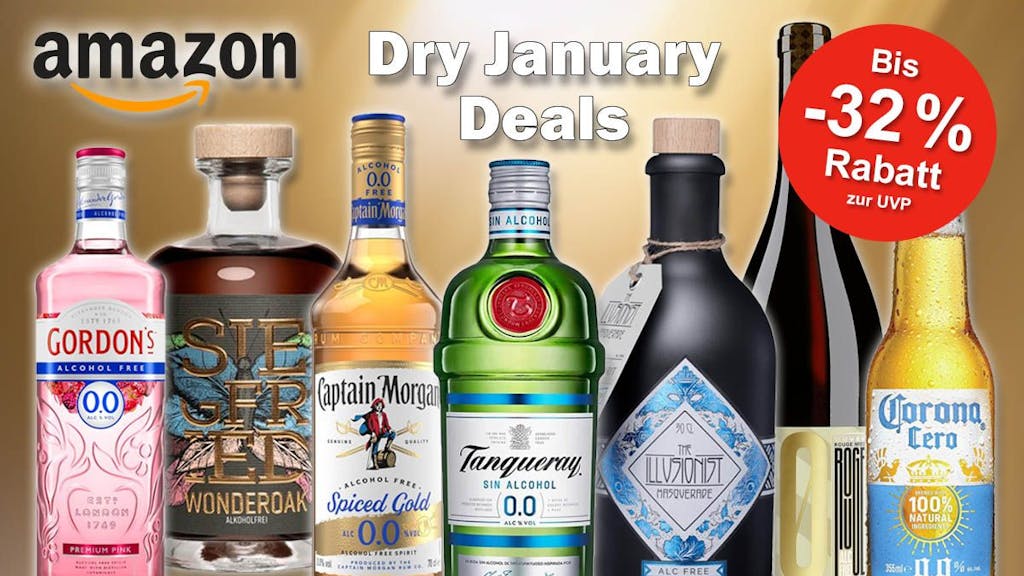 Alkoholfreie Spirituosen, Weine und Biere von Tanqueray, Gordon's, Captain Morgan, Siegfried, Illusionist zum Dry January.
