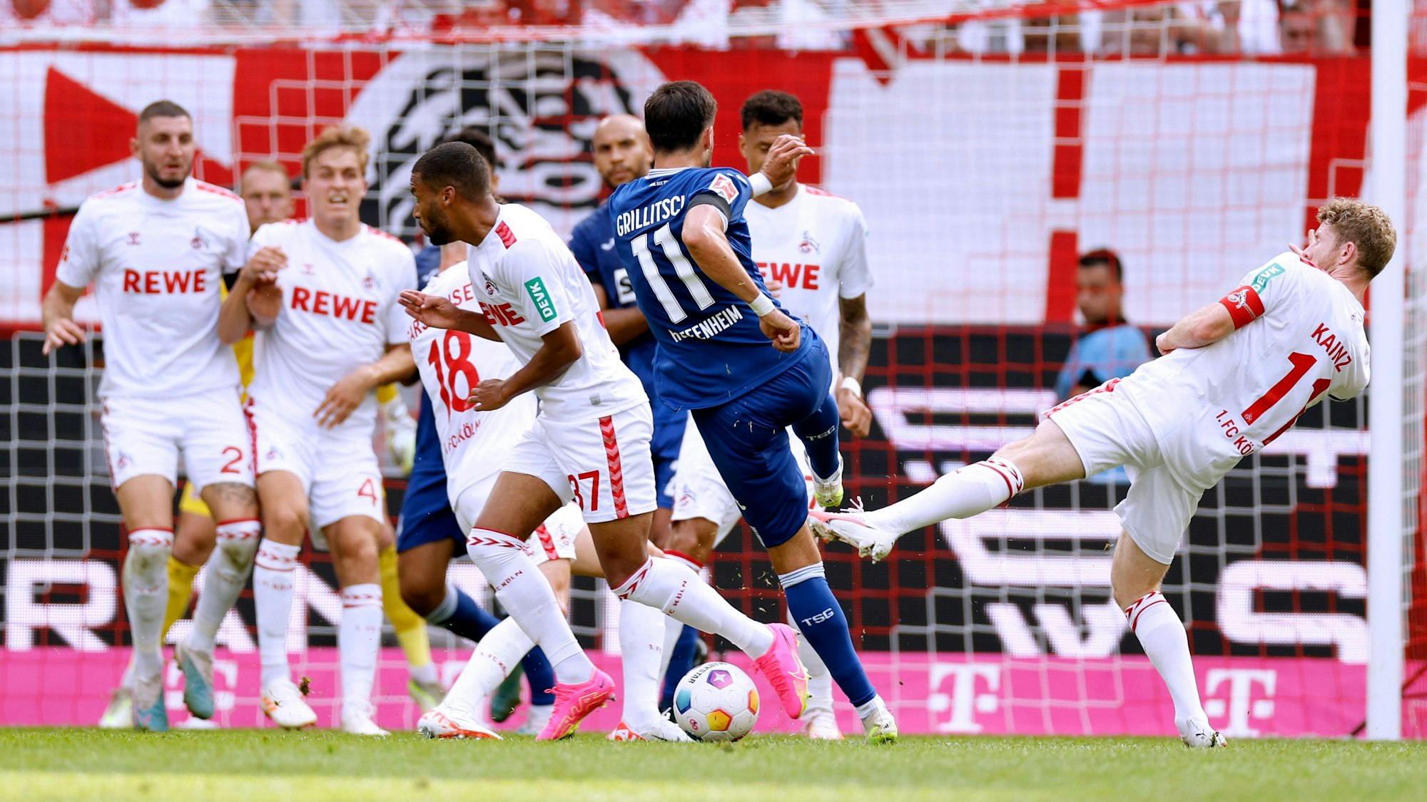 Florian Grillitsch schießt einen Freistoß gegen den 1. FC Köln.