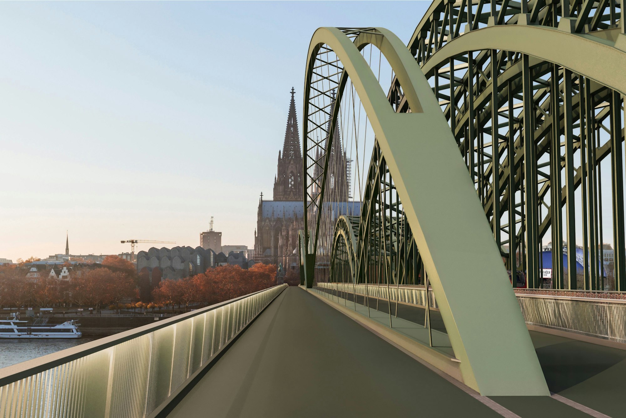 Elf Meter breit soll die neue Fuß- und Radwegbrücke im Süden der Kölner Hohenzollernbrücke werden.