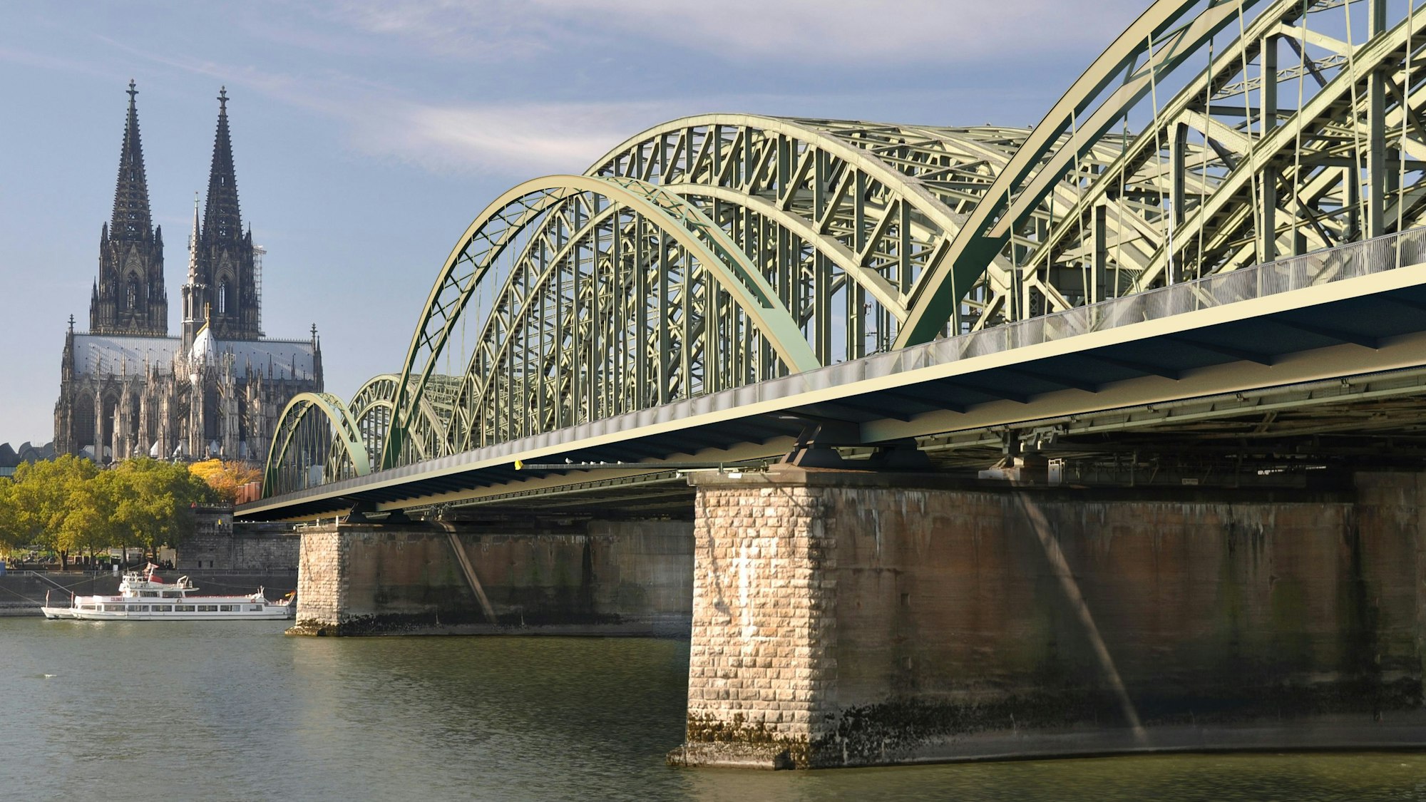 So soll die neue Fuß- und Radwegbrücke im Süden der Kölner Hohenzollernbrücke aussehen.