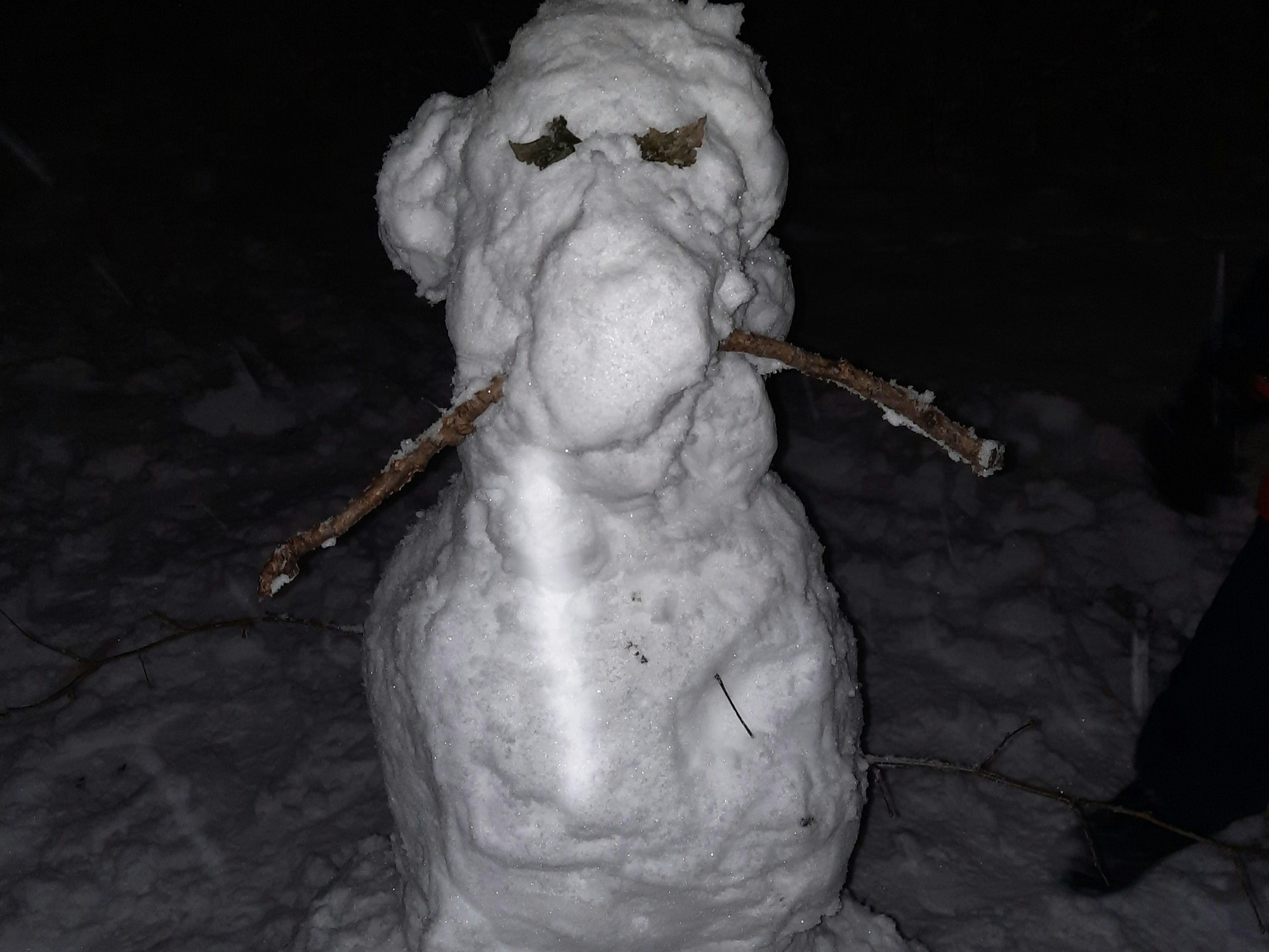 Ein Schneemann steht in einem Park