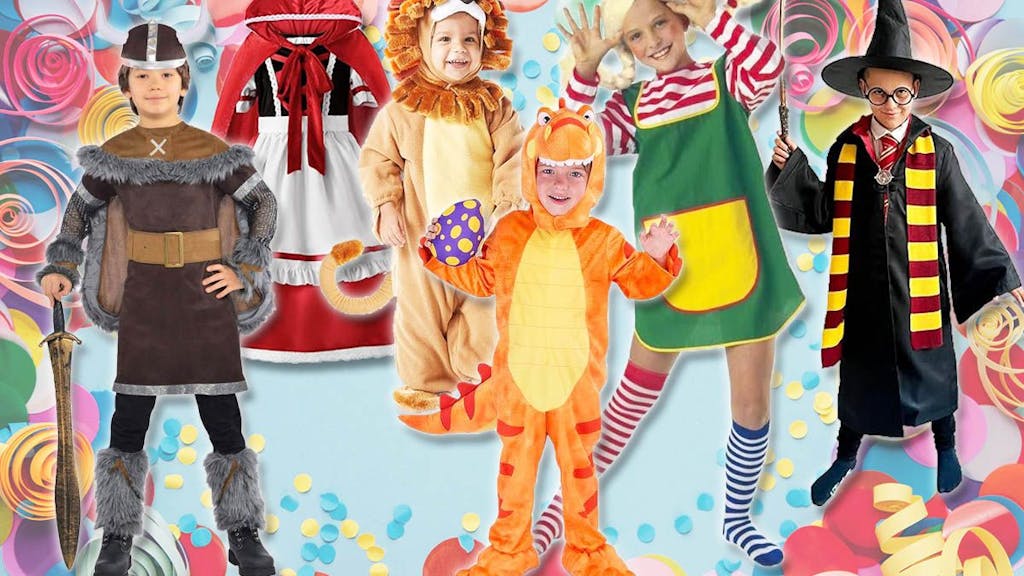 Kinderkostüme für Karneval und Fasching für Jungen und Mädchen wie Harry Potter, Pippi Langstrumpf, Löwe, Wikinger, Dinosaurier, Rotkäppchen.