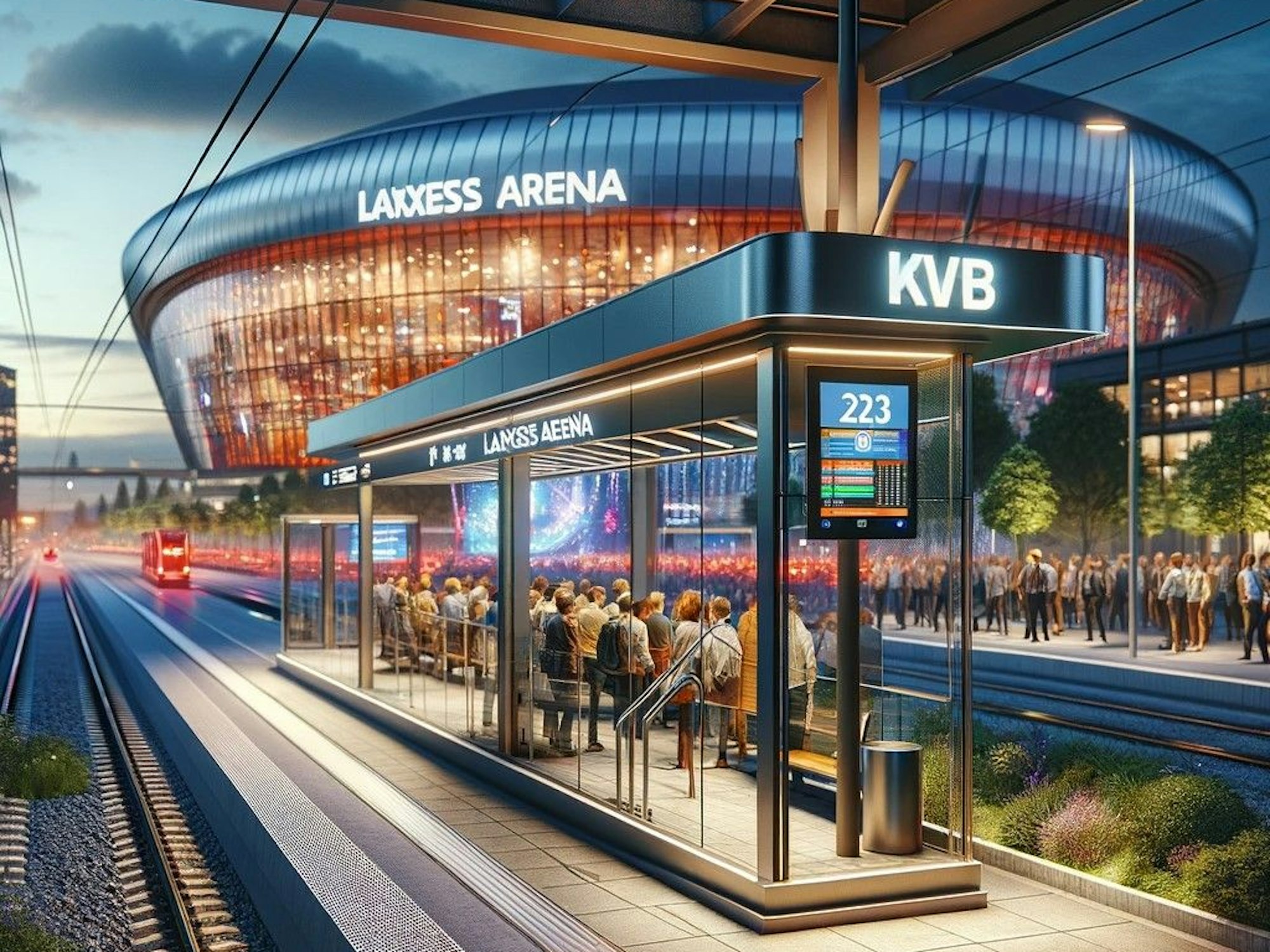 Das maschinell erstellte Bild von ChatGPT zeigt eine KVB-Haltestelle an der Lanxess-Arena.
