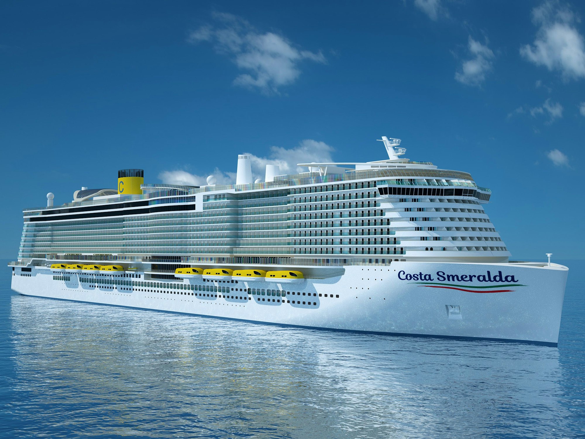 Eine Animation des Kreuzfahrtschiffs „Costa Smeralda“ von Costa Cruises.