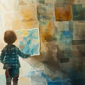 Illustration: Ein Kind schaut in eine Straßenkarte
