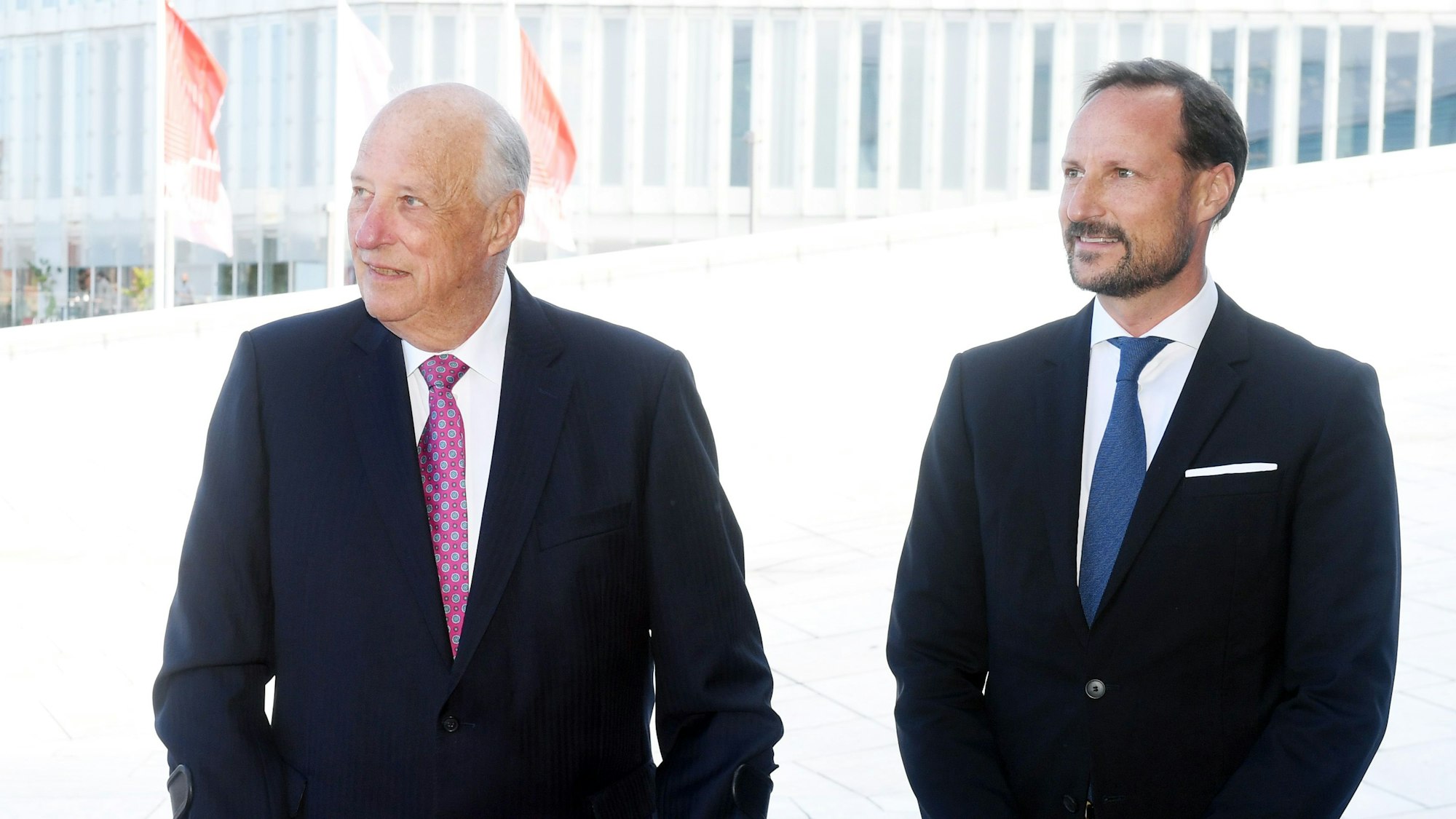 König Harald V. und Kronprinz Haakon bei einem Termin in Oslo 2021.