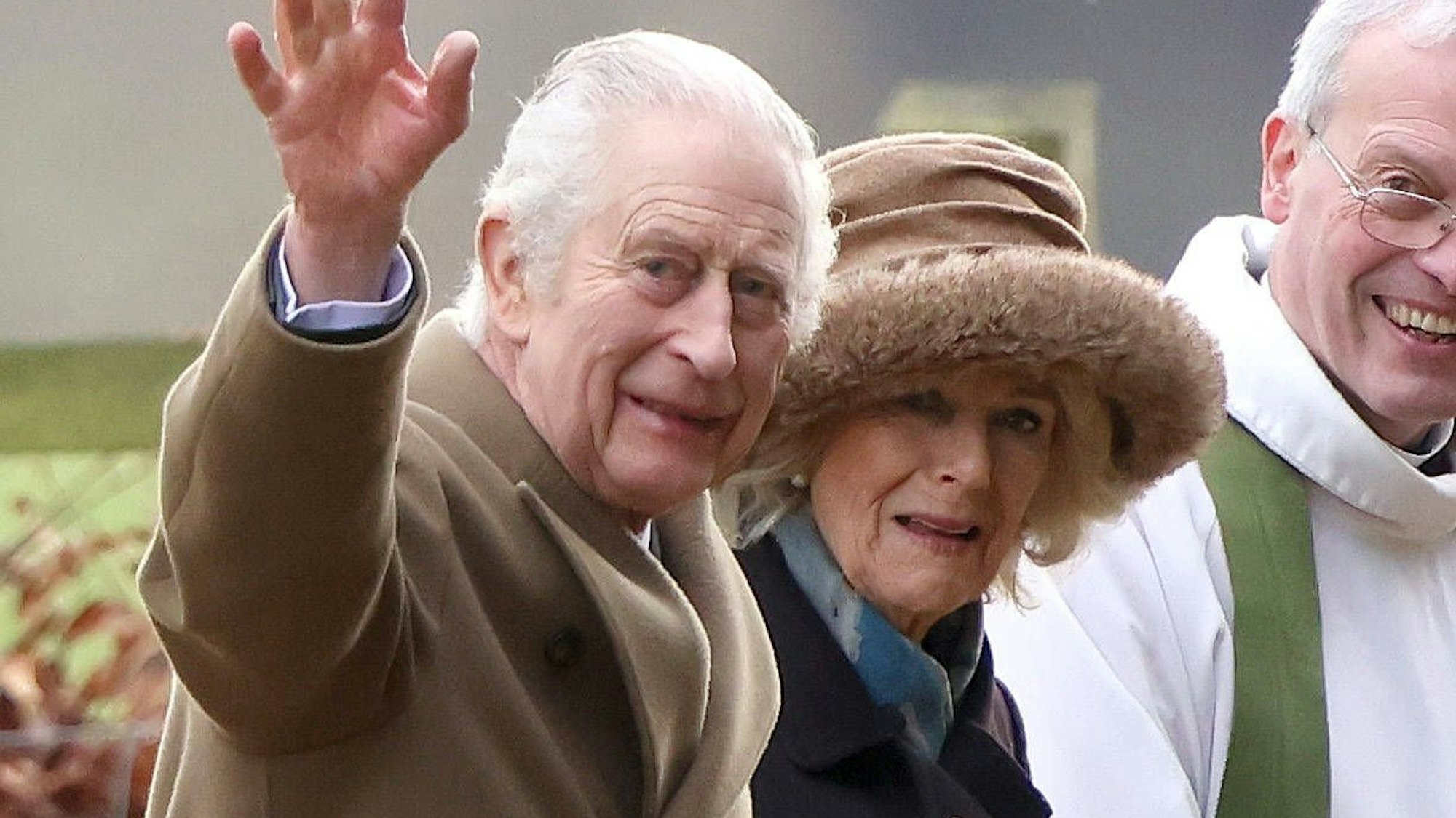 König Charles III. und Königin Camilla nach einem Gottesdienst Anfang Februar 2024.