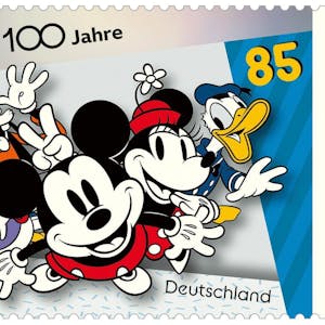 Micky Mouse,&nbsp;Donald Duck und andere Comicfiguren sind auf einer deutschen&nbsp;Briefmarke zu sehen.