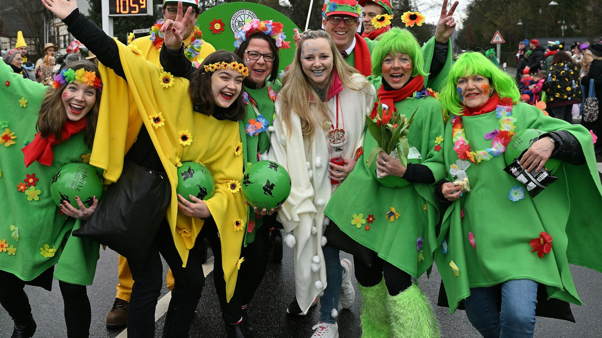 Das Foto zeigt Jecke beim Karnevalszug in Hoffnungsthal