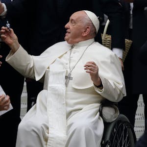 07.02.2024, Vatikan, Vatikanstadt: Papst Franziskus während seiner wöchentlichen Generalaudienz im Vatikan. Foto: Evandro Inetti/ZUMA Press Wire/dpa +++ dpa-Bildfunk +++