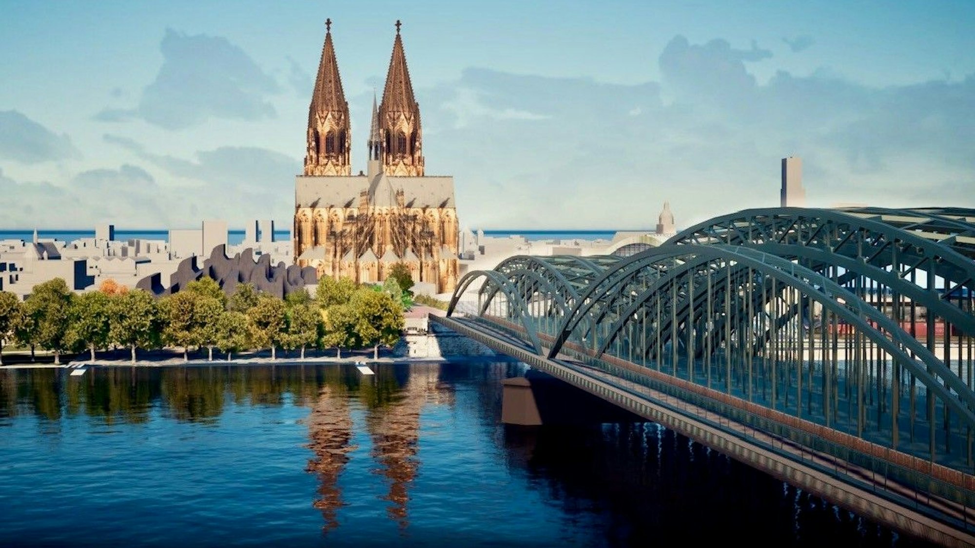 Visualisierung der geplanten Erweiterung der Hohenzollernbrücke.