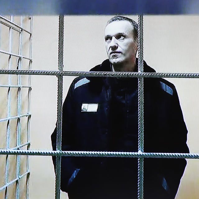 Alexej Nawalny, Oppositionspolitiker aus Russland, auf einem Video aus einem Gefängnis, das ihn während einer Schalte in einer Gerichtsverhandlung zeigt.&nbsp; &nbsp; &nbsp;(Archivbild)