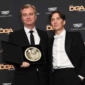 Der Schauspieler Cillian Murphy und Regisseur Christopher Nolan bei den britischen Filmpreisen.