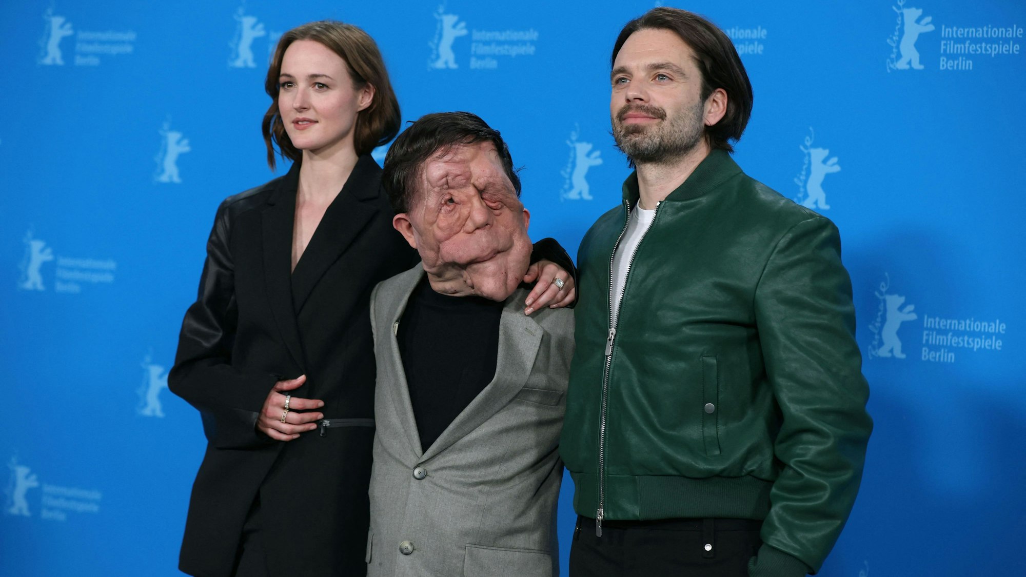 Renate Reinsve, Adam Pearson und Sebastian Stan (von links) bei der Premiere des Films „A Different Man“.