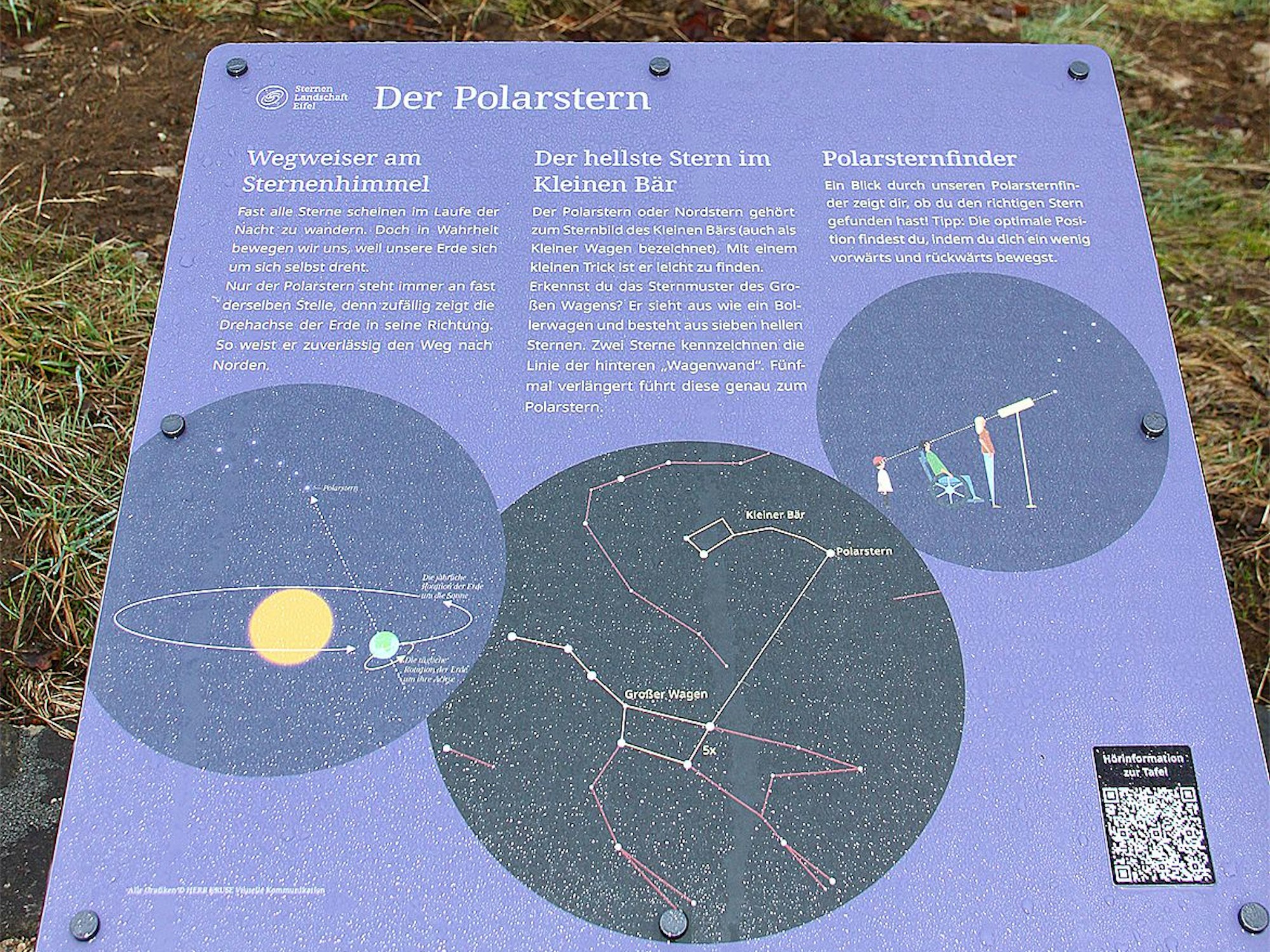 Auf Infotafeln werden zahlreiche Sterne erklärt, hier geht es um den Polarstern.