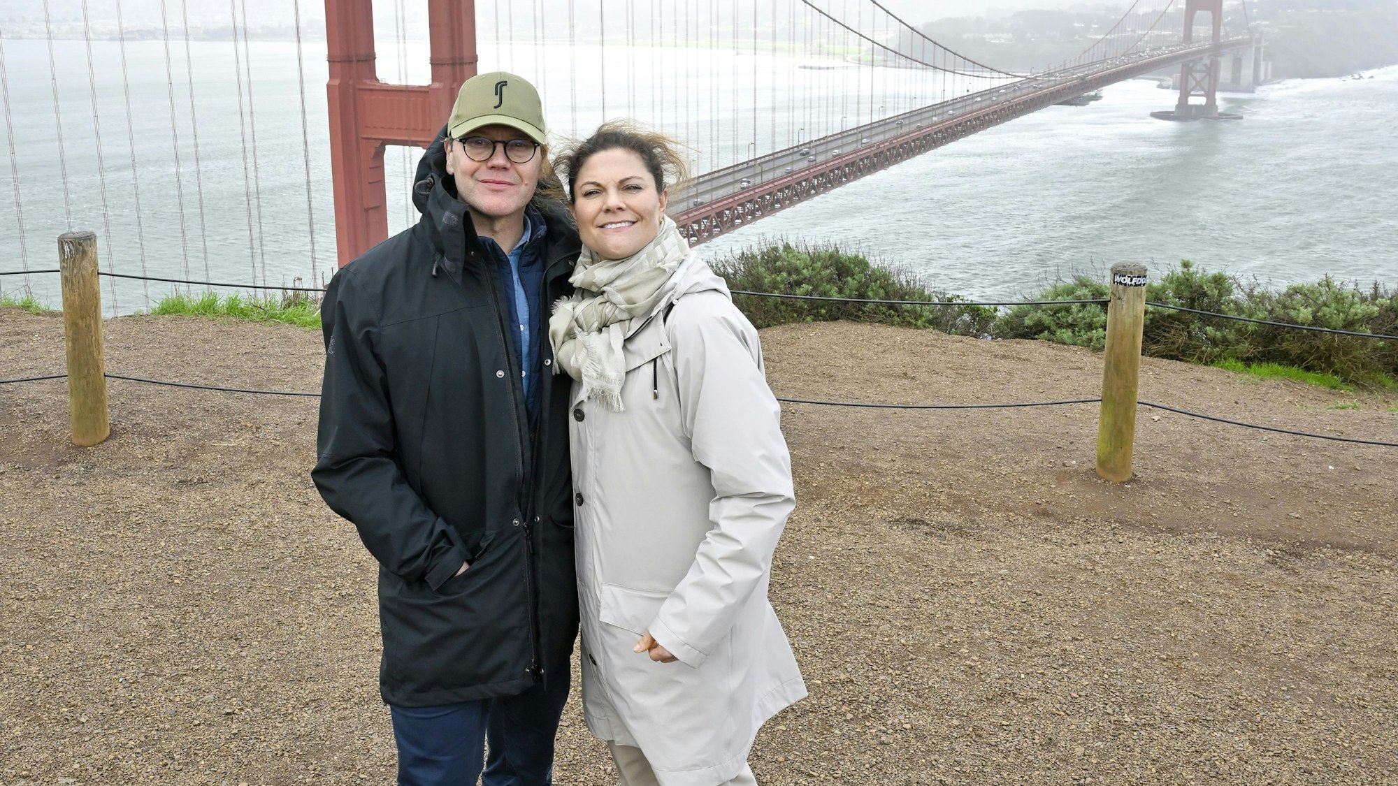 Prinz Daniel und Kronprinzessin Victoria besuchen den Golden Gate Viewpoint während ihrer Tour durch die San Francisco Bay Area.