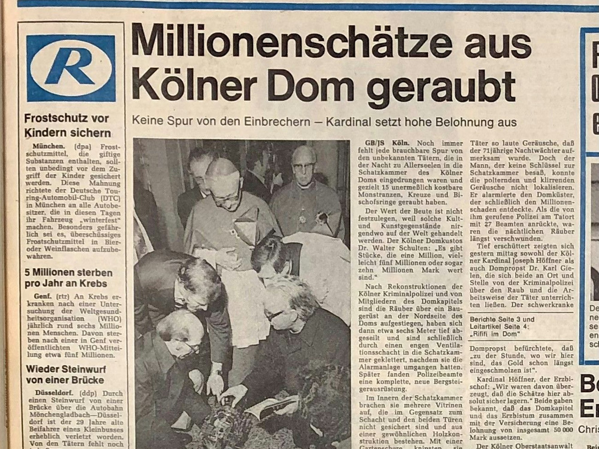 Rundschau-Titelseite zum Domschatzraub vom 3. November 1975