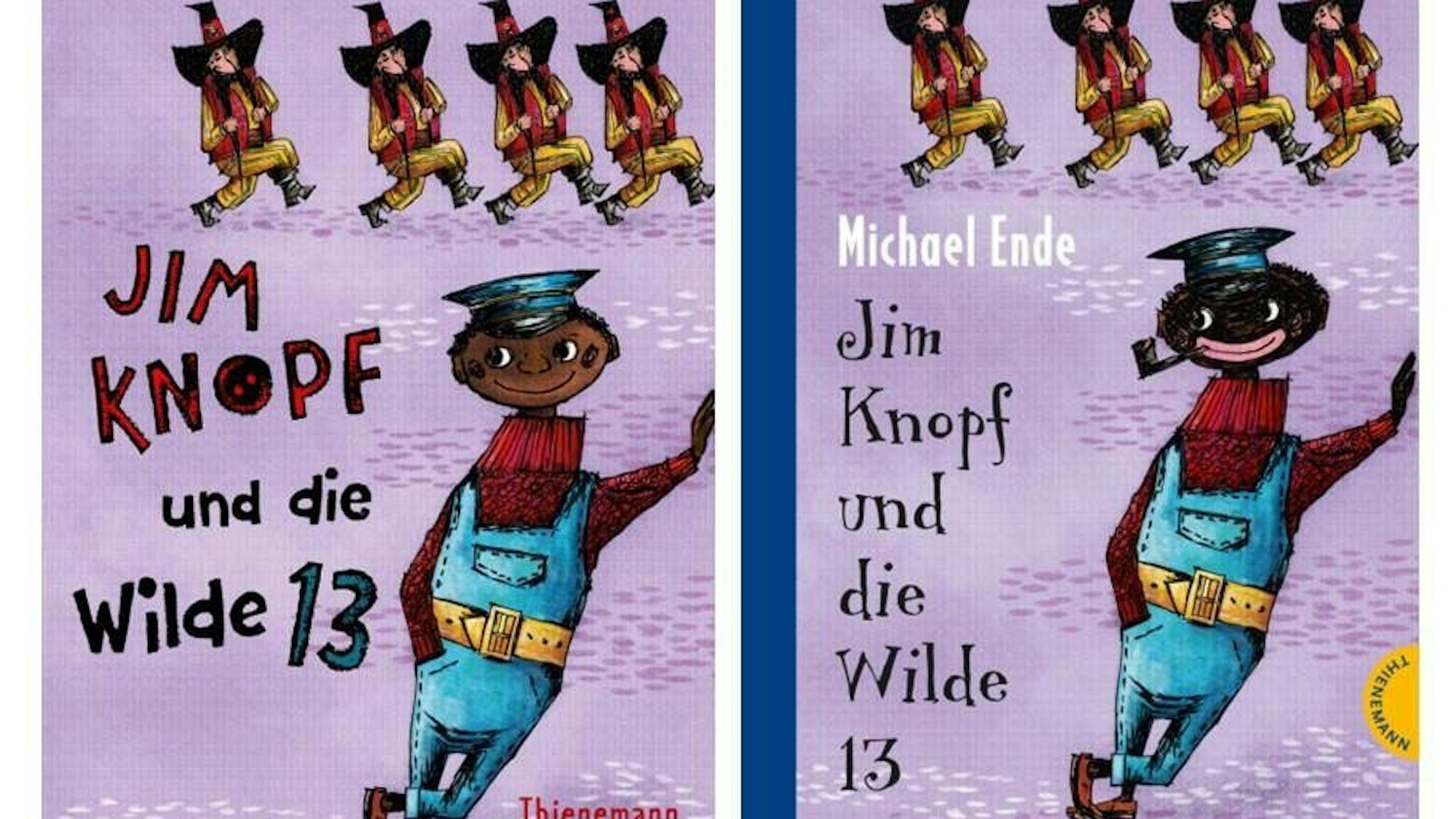 Jim Knopf ohne Pfeife und ohne rassistische Überzeichnung. Auch das Cover von „Jim Knopf und die Wilde 13“ wurde angepasst (l.).