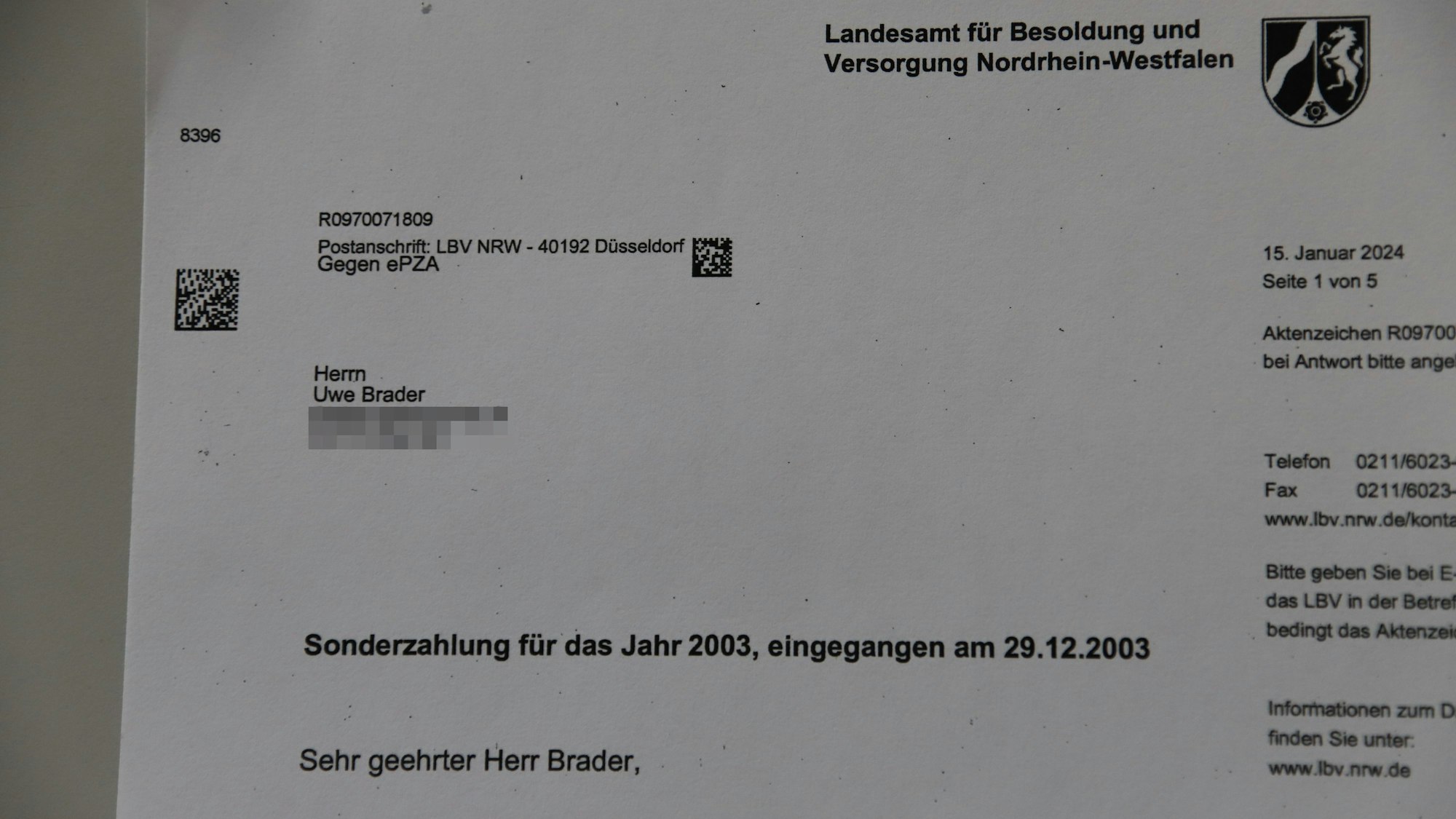 Uwe Brader hat 20 Jahre auf einen Bescheid gewartet zum Weihnachtsgeld 2003. Der kam im Januar 2024.