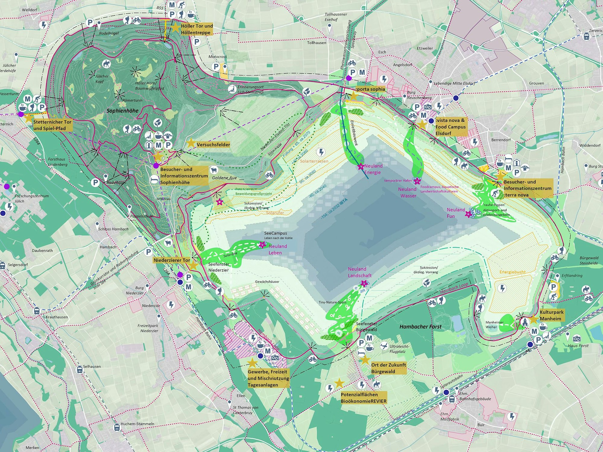 Die Karte zeigt die Planungen am Hambacher See.