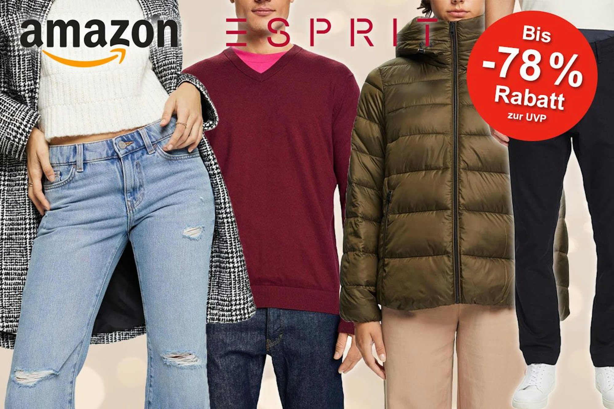 Esprit Mode für Damen und Herren, Jeans Pullover, Jacke mit Esprit und Amazon Logo.