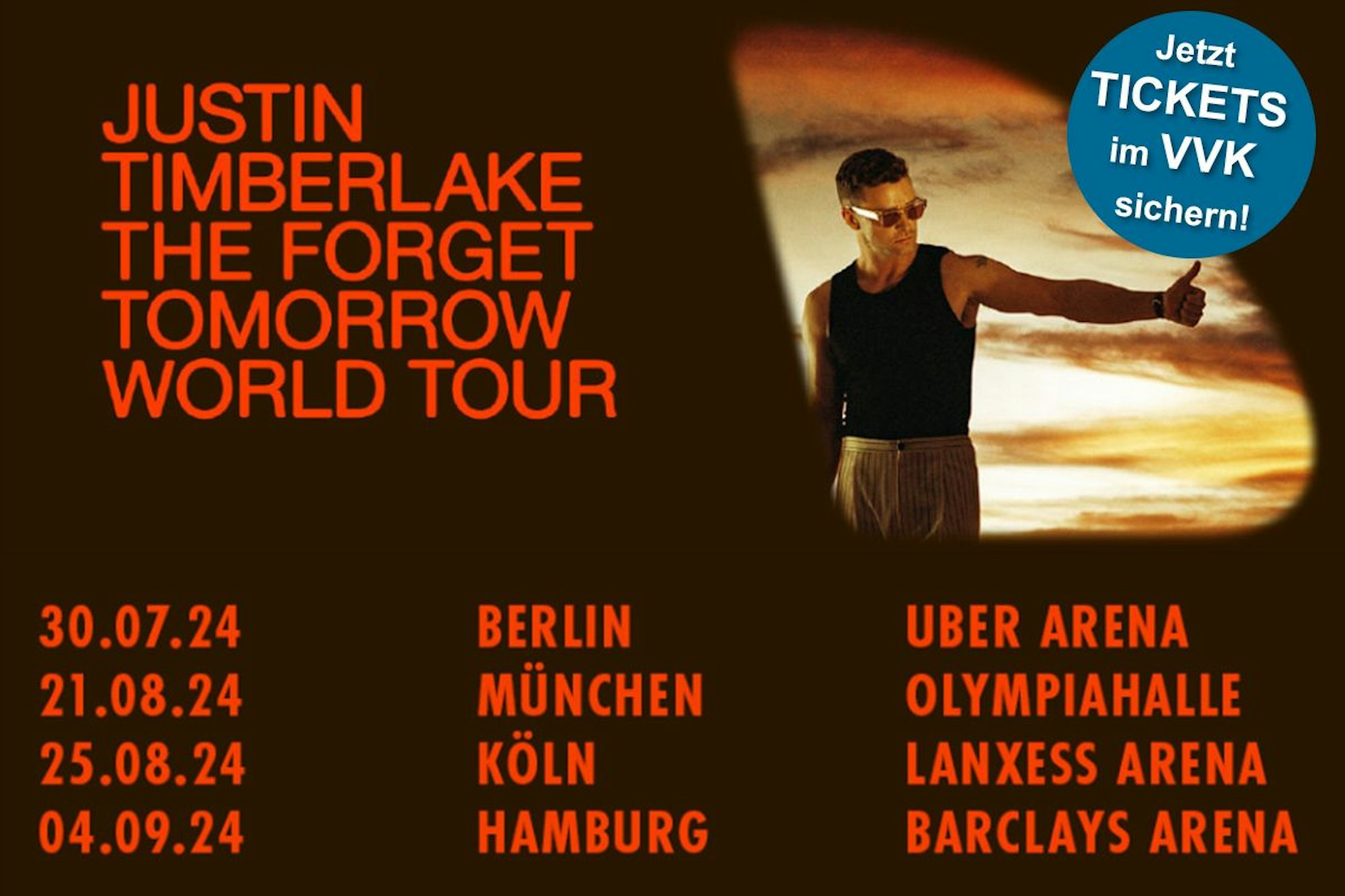 Justin Timberlake kommt mit seiner The Forget Tomorrow World Tour 2024 auch nach Deutschland. Jetzt Tickets sichern!