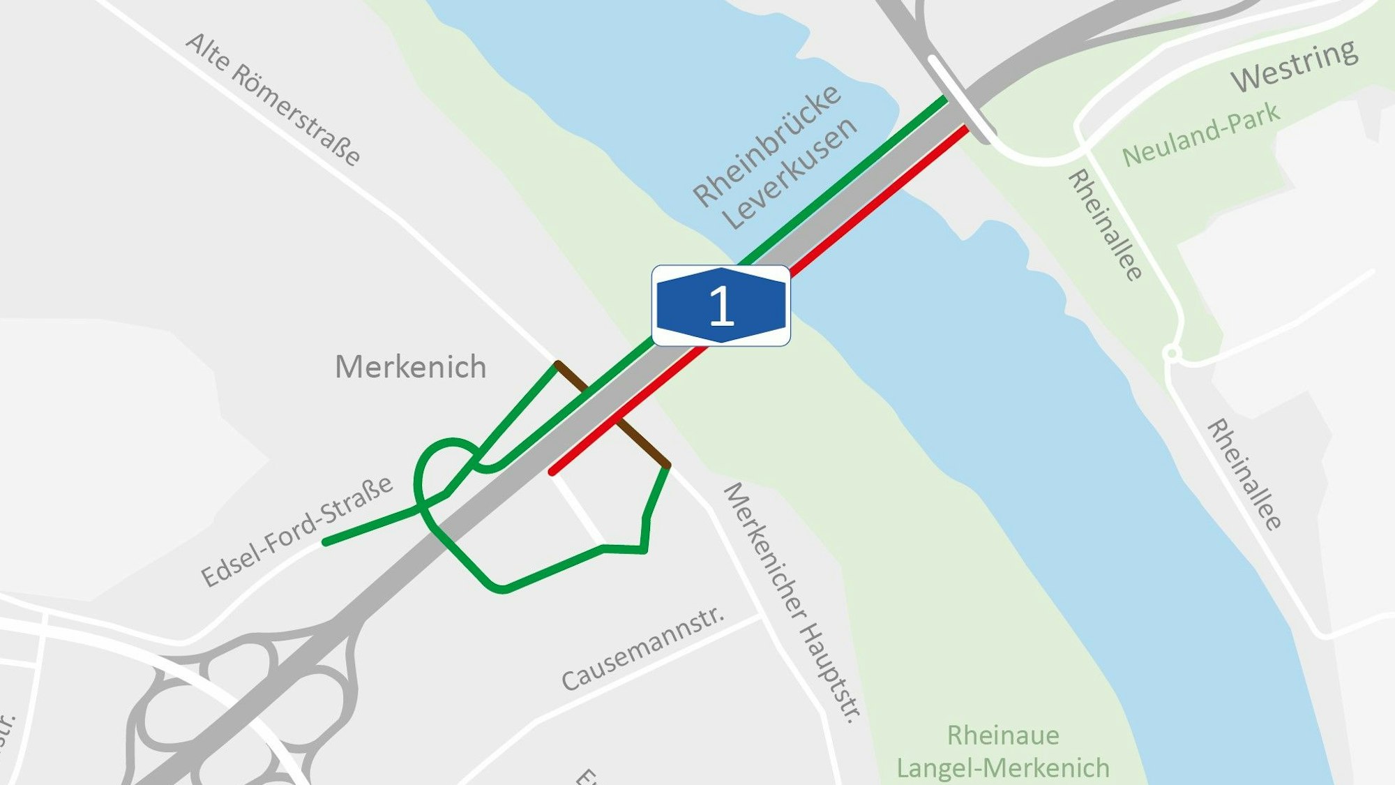 Der Aufgang zur neuen Leverkusener Brücke im Kölner Stadtteil Merkenich.