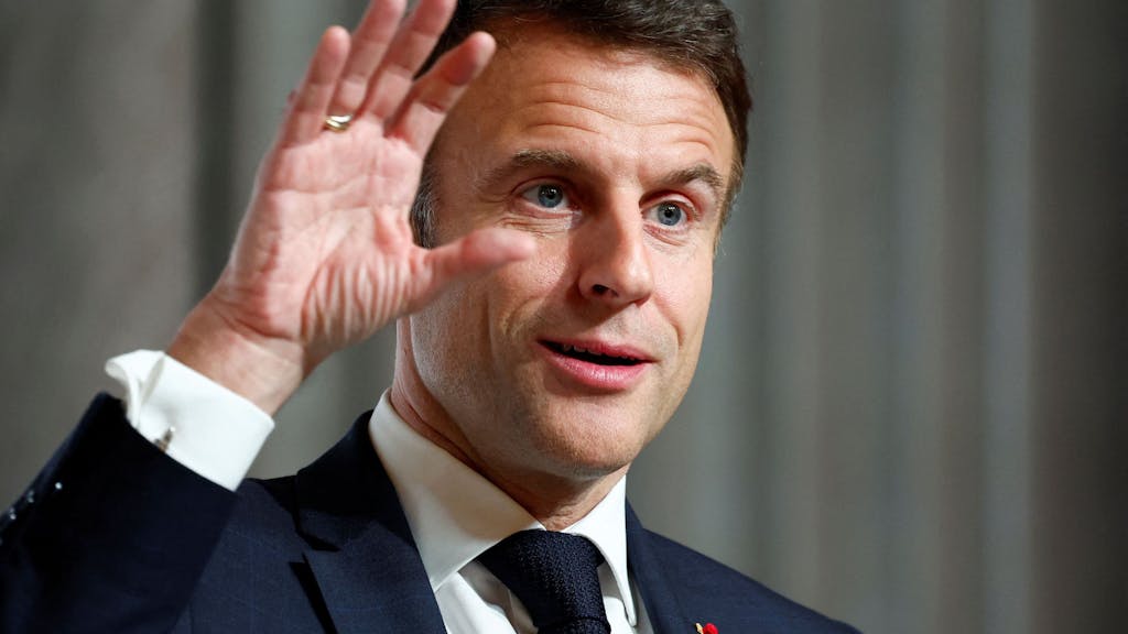 Frankreichs Präsident Emmanuel Macron während einer Pressekonferenz im Elysee-Palast.