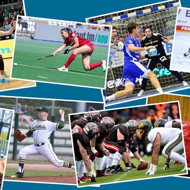 Eine Collage aus Bildern, die verschiedene Sportarten zeigen.