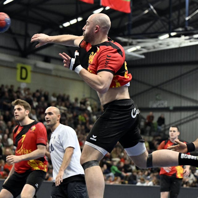 Belgium s Janis Beckers pictured in action during a game between Belgian national team, Nationalteam Red Wolves and Cyprus, Wednesday 10 January 2024, in Hasselt, a Promotion Round game for the EHF Euro 2026 Men s European Championship, EM, Europameisterschaft 2026. ERICxLALMAND PUBLICATIONxNOTxINxBELxFRAxNED x83757223x
