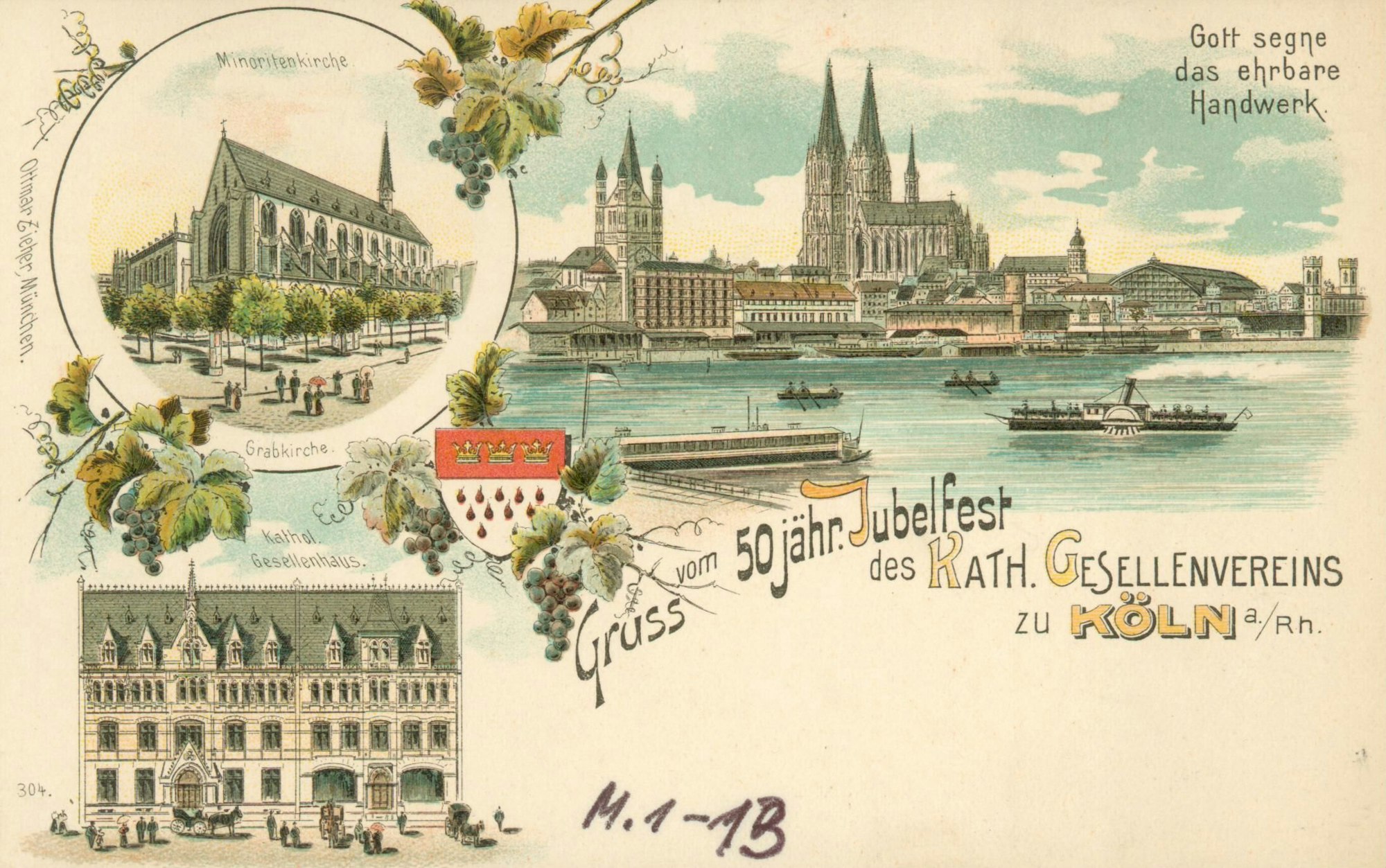 Ansichtskarte zum 50jährigen Jubiläum des Katholischen Gesellenvereins zu Köln, 1899