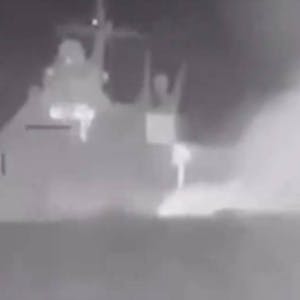 Die ukrainischen Streitkräfte haben das russische Kriegsschiff „Sergei Kotow“ nach eigenen Angaben in der Nacht auf Dienstag versenkt, die Aufnahme soll das Schiff zeigen.