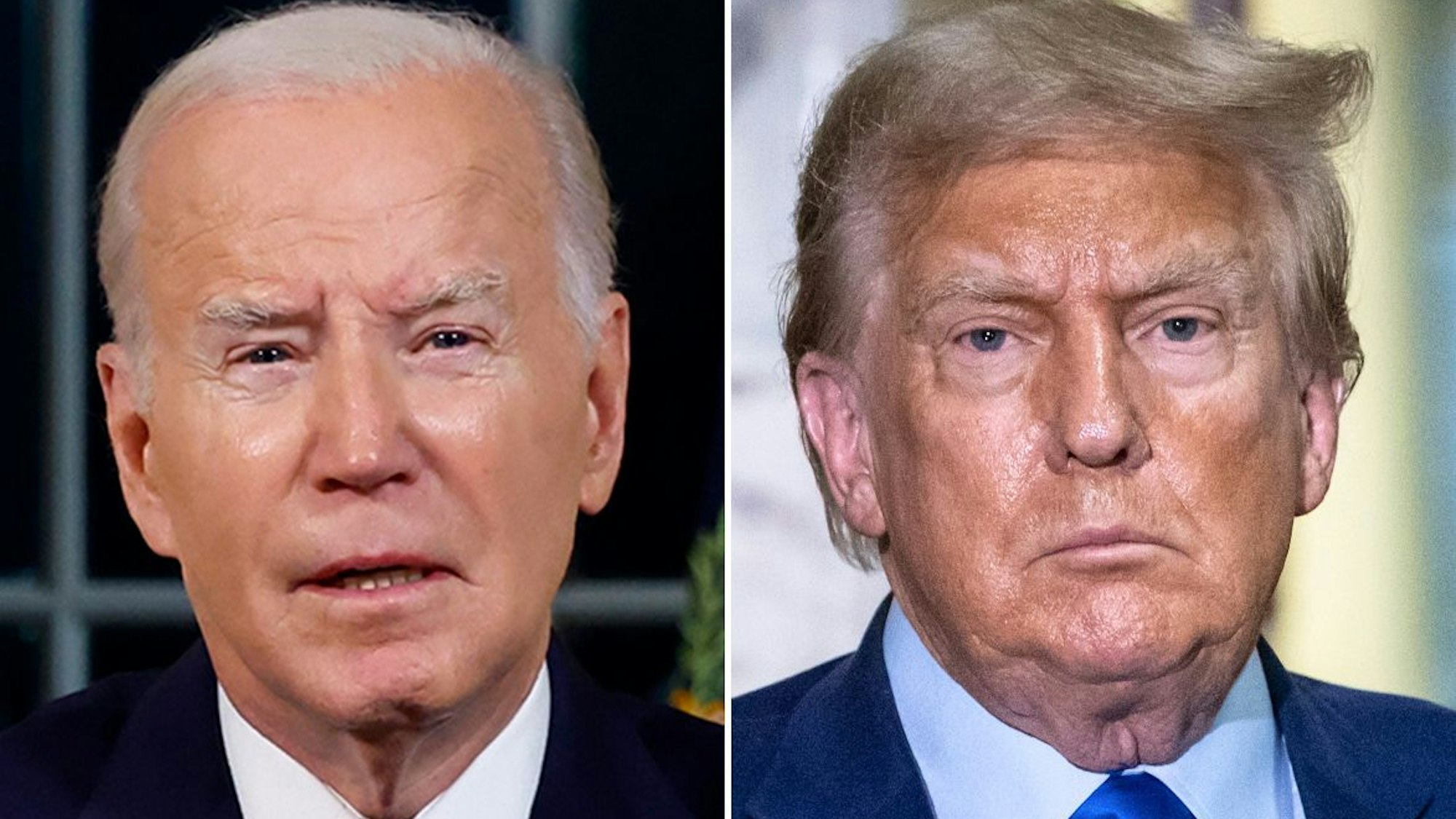 Das voraussichtliche Duell bei der US-Wahl 2024 für das Präsidentenamt: Der amtierende Präsident und Demokrat Joe Biden (l.) und Republikaner und Ex-Präsident Donald Trump.