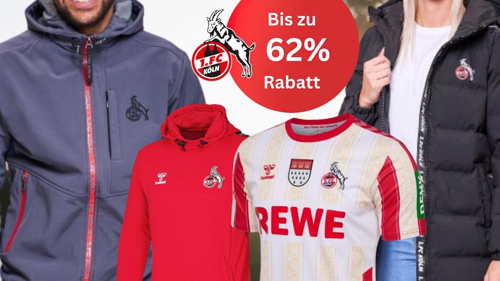 Trikots und Jacken vom 1. FC Köln aus dem Fanshop Sale.