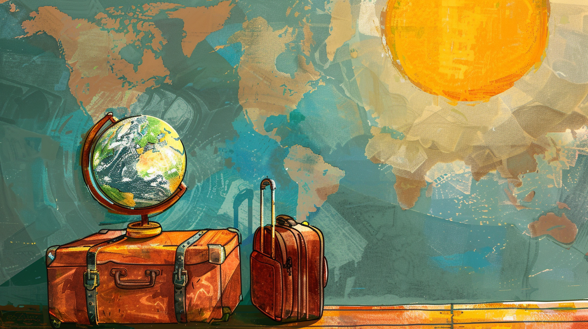 Illustration: Koffer und Weltkugel