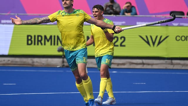 COM22 HOCKEY, Blake Govers of Australia celebrates after scoring a goal during The Mens Pool Hockey match between Australia and Scotland on Day 3 of the XXII Commonwealth Games at University Hockey and Squash Centre in Birmingham, England, Sunday, July 31, 2022.  ACHTUNG: NUR REDAKTIONELLE NUTZUNG, KEINE ARCHIVIERUNG UND KEINE BUCHNUTZUNG BIRMINGHAM UNITED KINGDOM PUBLICATIONxINxGERxSUIxAUTxONLY Copyright: xDEANxLEWINSx 20220731001685171246 