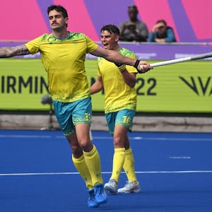 COM22 HOCKEY, Blake Govers of Australia celebrates after scoring a goal during The Mens Pool Hockey match between Australia and Scotland on Day 3 of the XXII Commonwealth Games at University Hockey and Squash Centre in Birmingham, England, Sunday, July 31, 2022.  ACHTUNG: NUR REDAKTIONELLE NUTZUNG, KEINE ARCHIVIERUNG UND KEINE BUCHNUTZUNG BIRMINGHAM UNITED KINGDOM PUBLICATIONxINxGERxSUIxAUTxONLY Copyright: xDEANxLEWINSx 20220731001685171246 