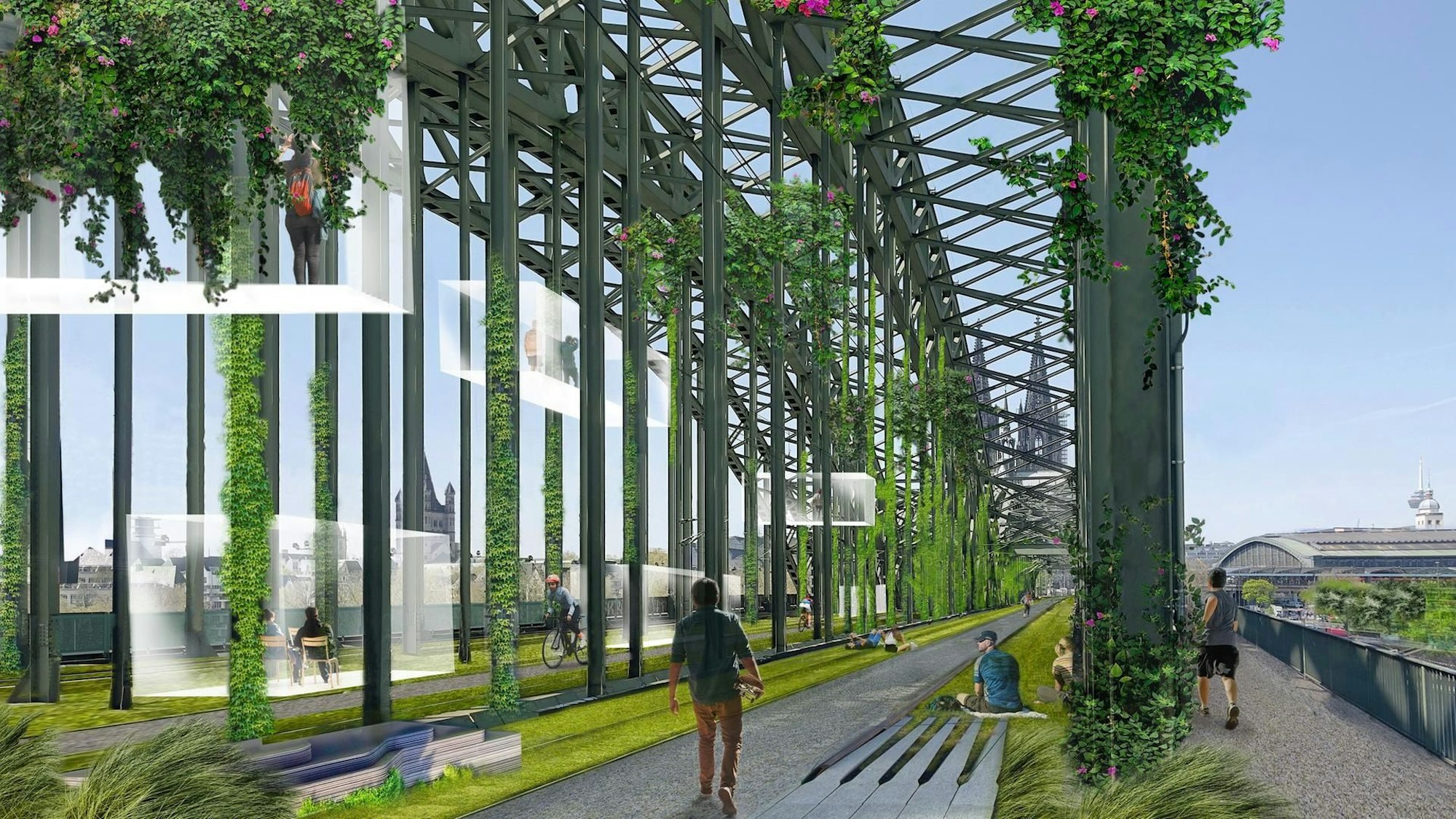 Eine grüne Highline für Köln: Die Hohenzollernbrücke ohne Züge.