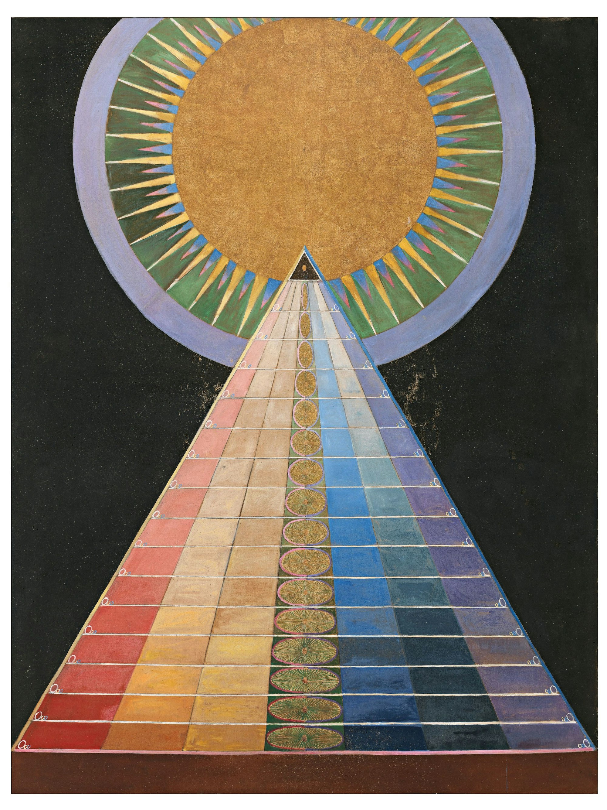 Eine Farbpyramide führt zu einer Sonne empor.