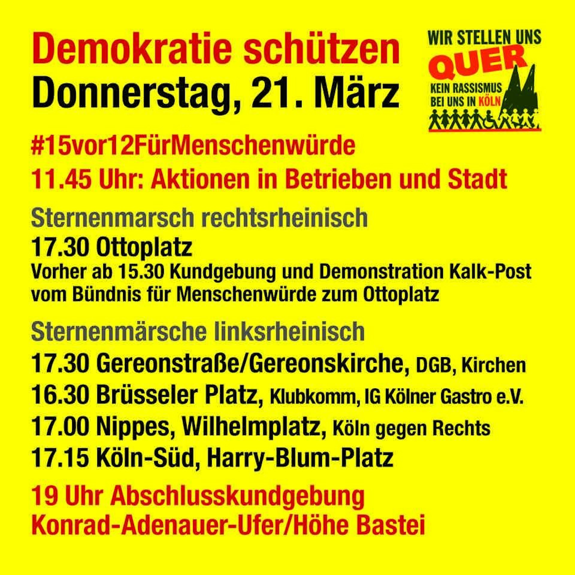 Demo-Aufruf vom Bündnis „Köln stellt sich quer“