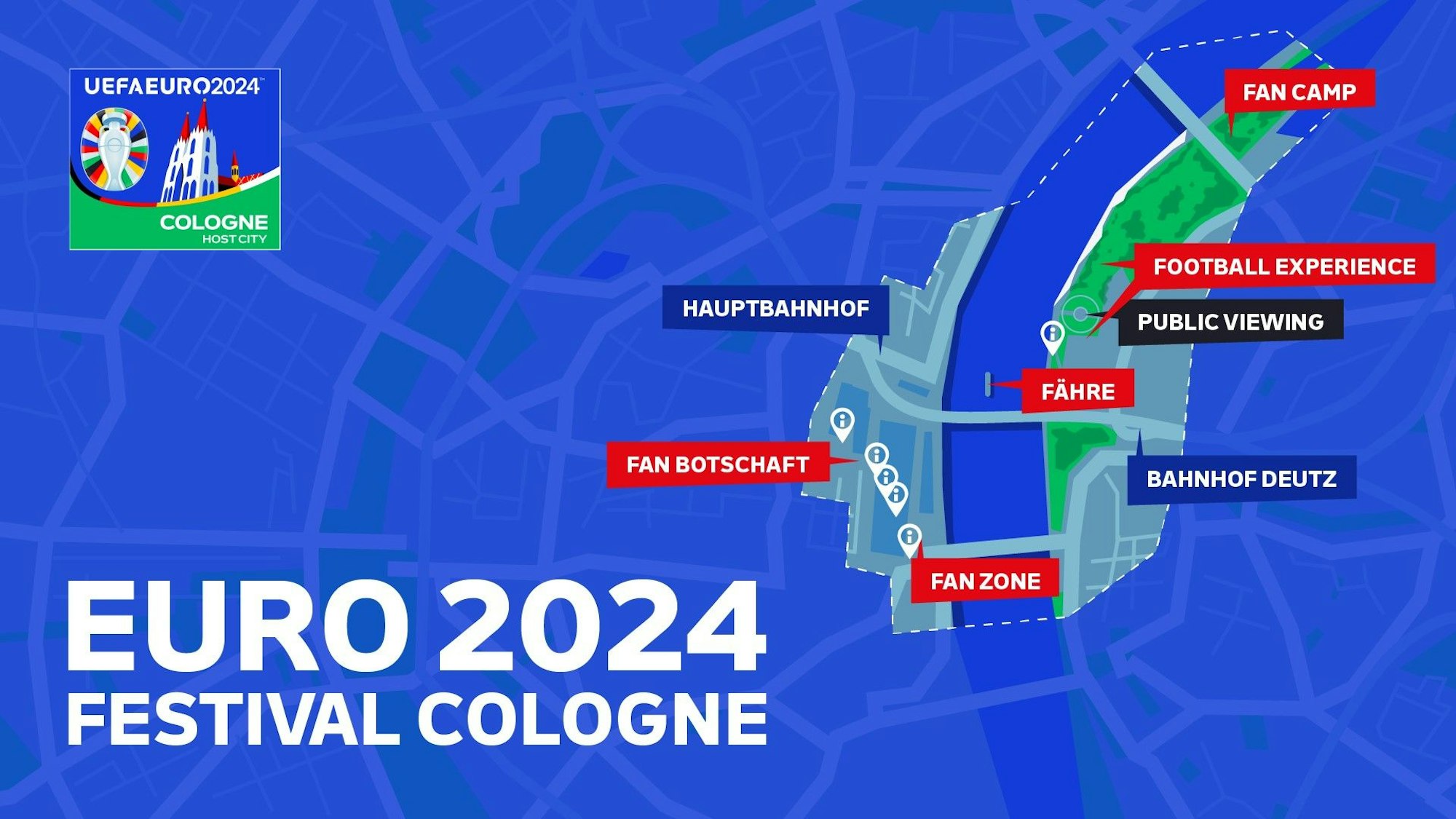 Übersichtskarte der EM 2024 in Köln.