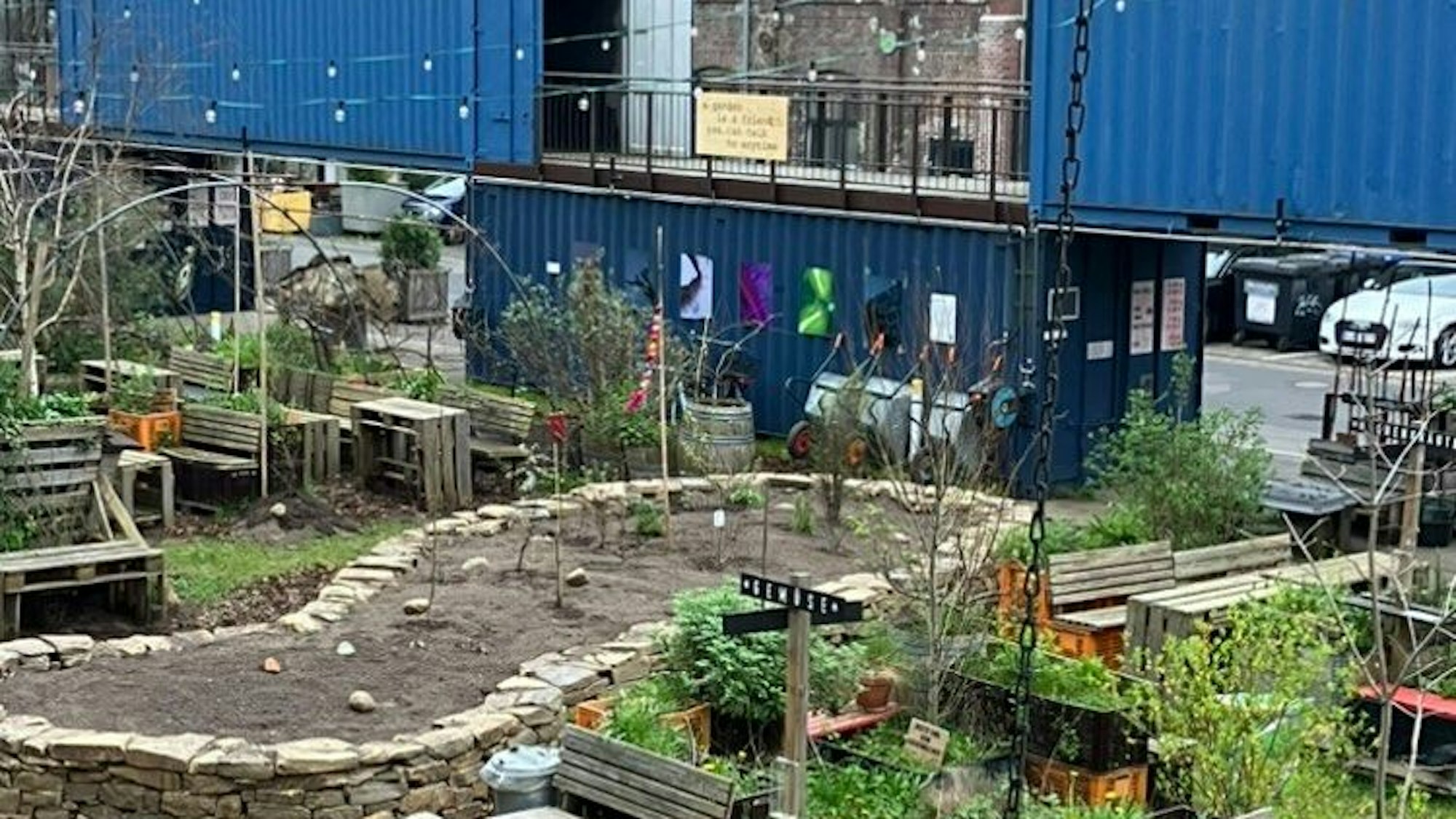 Urban Gardening Projekt Carlsgarten vor dem Schaupsiel Köln: Auf 3000 Quadratmeter lassen sich Biogemüse, Heilkräuter, Färberpflanzen und Wildpflanzen finden.