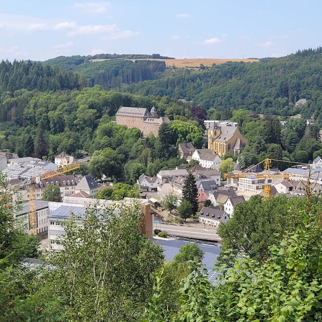 Blick auf Schleiden mit dem Schloss und der Schlosskirche.