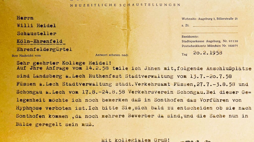 Der Brief enthält Informationen zu Jahrmärkten in Bayern im Jahr 1958.   Foto: Rösgen