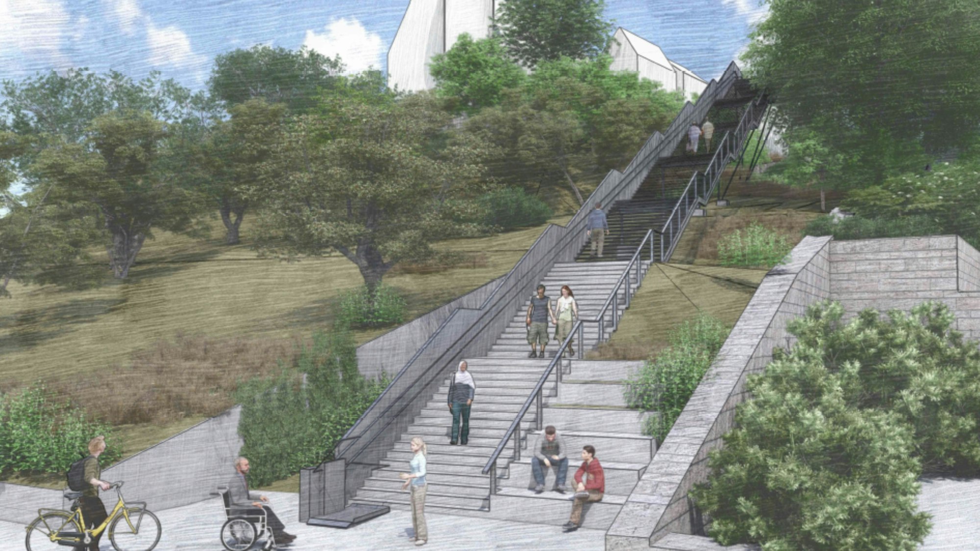 Skizze des Treppen-Projektes Brückenschlag zur Verbindung der Innenstadt und der Altstadt in Bergneustadt